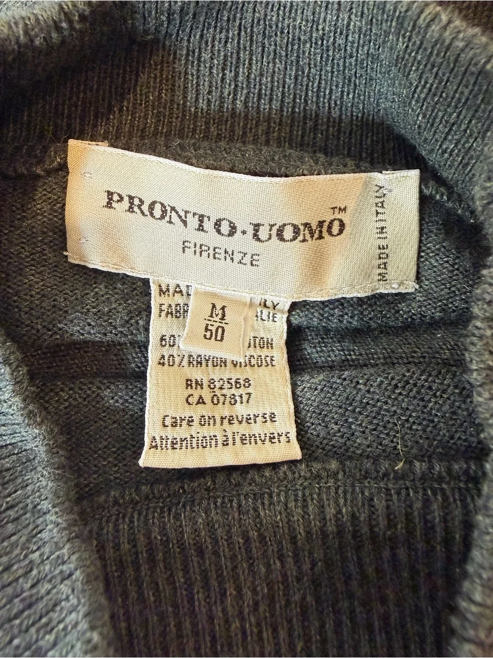 Pronto Uomo Italy Charcoal Mock Neck Cotton Blend Sweater Men’s M Quiet Luxury